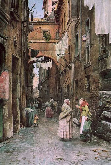 Ettore Roesler Franz,Via dei Cappelari (environ 1890)